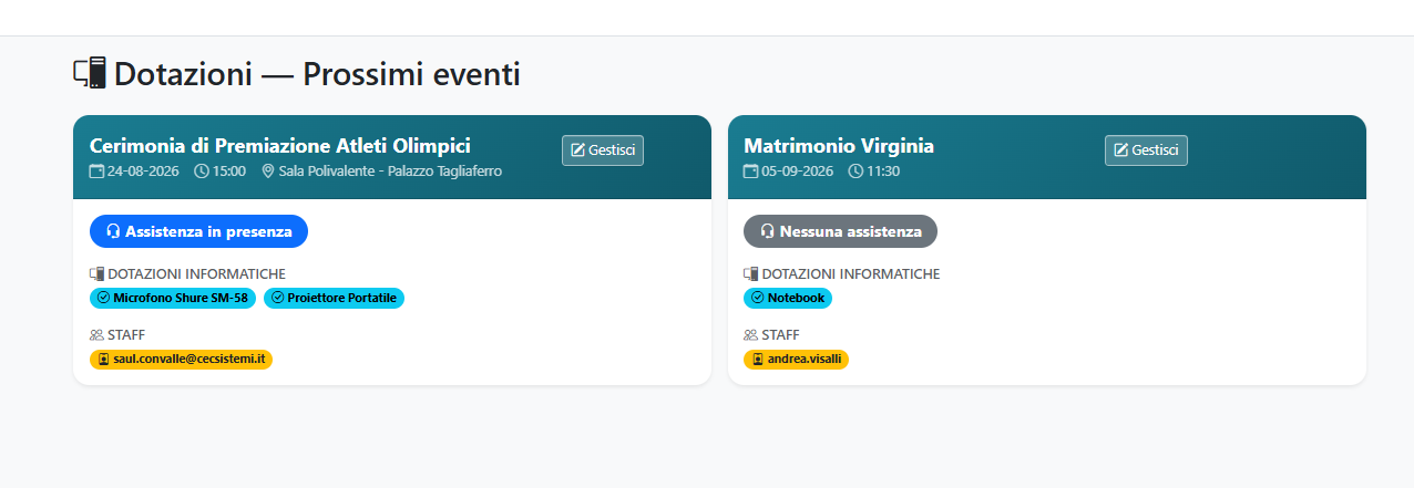 Schermata Ceremonialis per la gestione delle dotazioni informatiche
